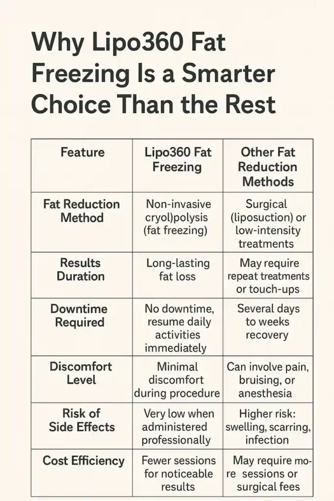 Is it possible to permanently freeze fat cells? 2 Table showing benefits of fat freezing to remove fat cells Blackheath from Lipo 360