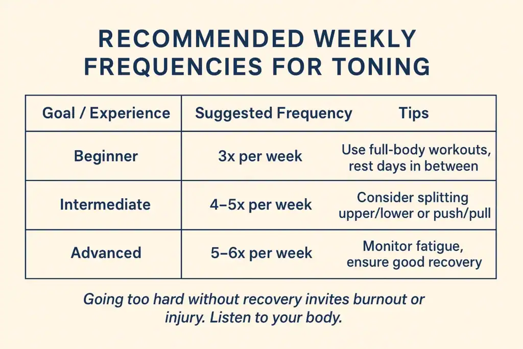 Achieving the Perfect Tone: How Often Should You Exercise for Results? 2 Graphic to show how often you should do exercise to help with toning Blackheath
