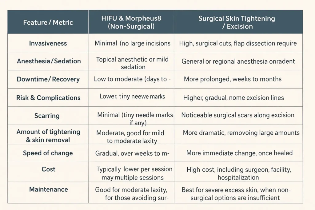 The Science of Skin Tightening 2 Table of skin tightening Blackheath benefits compared to surgical options